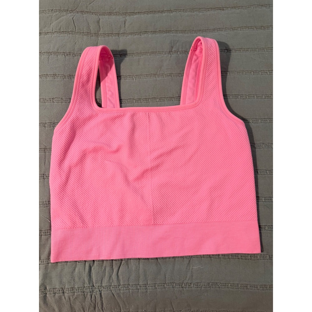 All in Motion Pink Seamless Cropped Tank Top Square Neck Large Activewear